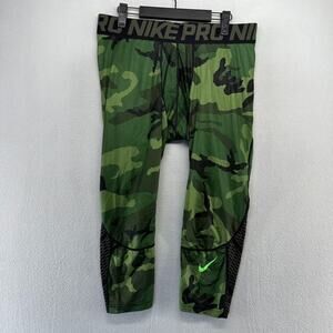 Nike Compression Tights Men's XL Green Training Workout Lifting 3/4 Length Camo